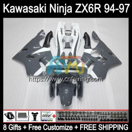 Body For KAWASAKI NINJA ZX600 ZX-636 ZX 6R Glossy Grey 6 R 1994 1995 1996 1997 ZX6R ZX636 ZX 636 600CC 600 CC ZX-6R 94 95 96 97 Fairing Kit 29HM.46
