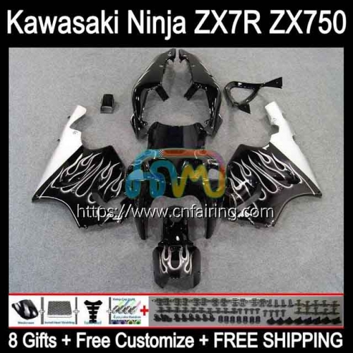 Bodywork Kit For KAWASAKI NINJA ZX7R ZX-7R ZX750 ZX 7R Body ZX 750 7 R 96 97 98 99 00 01 02 Silver Flames 03 ZX-750 1996 1997 2003 OEM Fairings 3HM.28