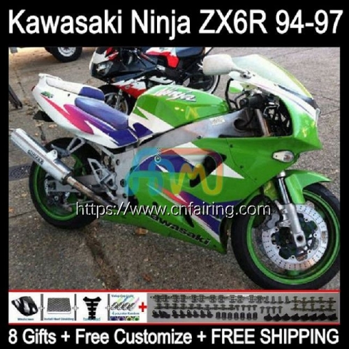 Body For KAWASAKI NINJA ZX600 ZX-636 ZX 6R 6 R 1994 1995 1996 1997 ZX6R ZX636 ZX 636 600CC Green blue 600 CC ZX-6R 94 95 96 97 Fairing Kit 29HM.65