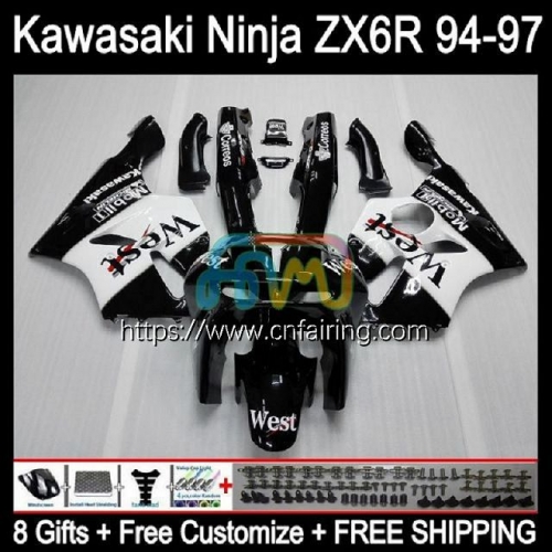Body For KAWASAKI NINJA ZX600 ZX-636 ZX 6R 6 R 1994 1995 1996 1997 ZX6R ZX636 ZX 636 600CC Black West 600 CC ZX-6R 94 95 96 97 Fairing Kit 29HM.44