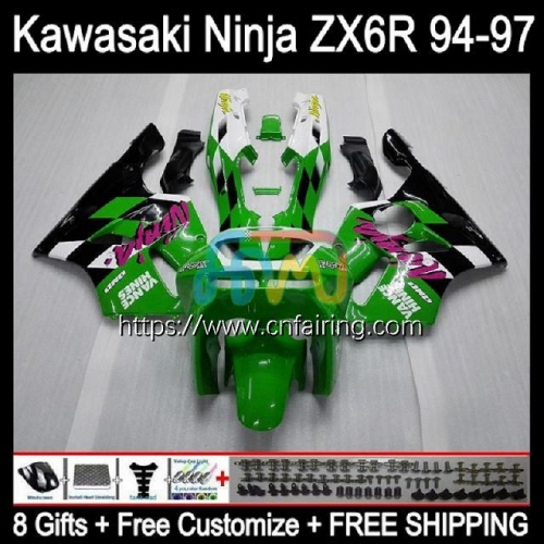 Body For KAWASAKI NINJA ZX600 ZX-636 ZX 6R 6 R 1994 1995 1996 1997 ZX6R ZX636 ZX 636 600CC 600 CC ZX-6R Factory Green 94 95 96 97 Fairing Kit 29HM.38