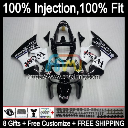 Injection mold Body For KAWASAKI NINJA ZX-6R ZX600 ZX-636 ZX 600 West Black CC 6 R 2000 2001 2002 ZX 6R ZX636 ZX 636 ZX6R 00 01 02 Fairing 24HM.151