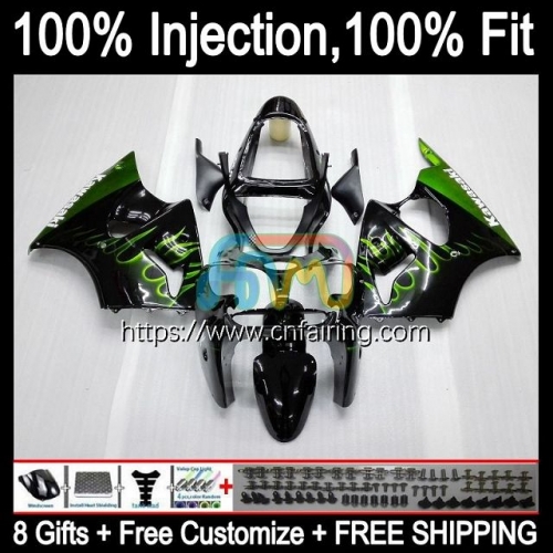 Injection mold Body For KAWASAKI NINJA ZX 6R ZX-636 ZX 600 CC 6 R ZX636 ZX 636 ZX-6R ZX6R 00 01 Green Flames 02 ZX600 2000 2001 2002 Fairings 24HM.106