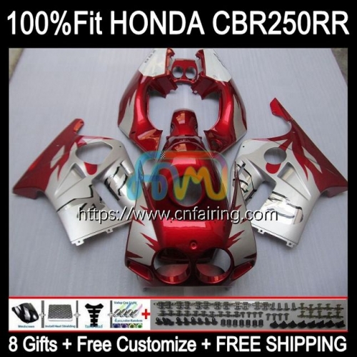 Injection Mold Body For HONDA CBR 250RR 250R 250CC CBR250CC CBR250RR 88 89 CBR 250 Silvery Red RR CC MC19 CBR250 RR 1988 1989 OEM Fairing Kit 50HM.11