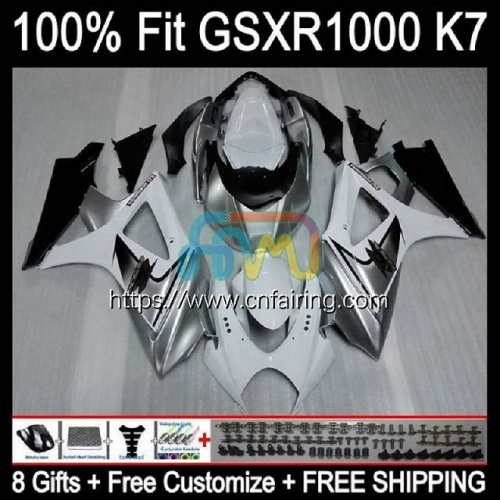 Injection Mold Body For SUZUKI GSX R1000 GSXR1000 Cowling GSXR-1000 GSXR White Silver 1000 CC 1000CC K7 07 08 GSX-R1000 2007 2008 OEM Fairing 59HM.45