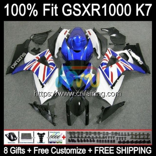 Injection Mold OEM For SUZUKI GSX R1000 White blue K7 GSXR1000 2007 2008 Cowling GSXR-1000 GSX-R1000 Body GSXR 1000 CC 1000CC 07 08 Fairing 59HM.73