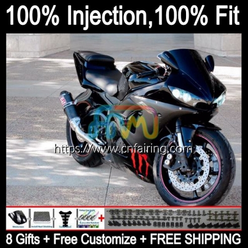 OEM Injection Mold For YAMAHA YZF-R6 YZF600 YZF 600 R 6 CC 2003 2004 2005 Body YZF-600 YZF R6 600CC YZFR6 03 Gloss Black 04 05 Full Fairing 68HM.69