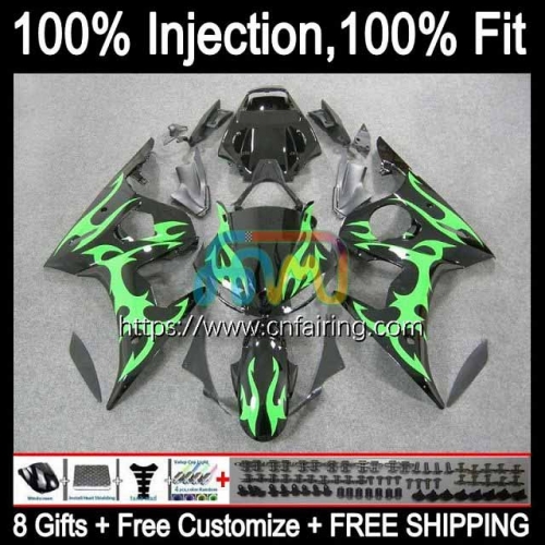 Injection Mold OEM Bodys For YAMAHA YZF R6S 600CC YZF 600 CC 2006 2007 2008 2009 Bodywork YZFR6S YZF-R6S 06 07 08 09 Fairing Green Flames Kit 69HM.84