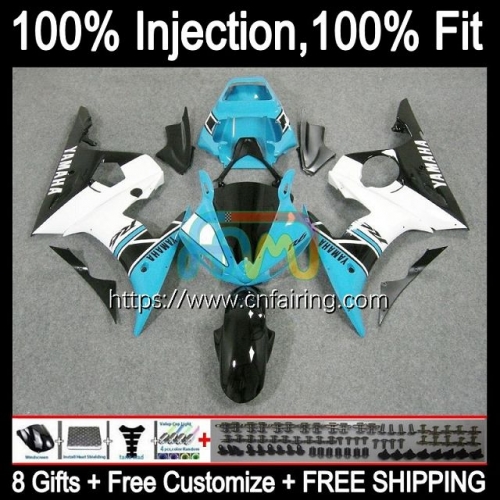 OEM Injection Mold For YAMAHA YZF-R6 YZF600 YZF 600 R 6 CC 2003 2004 2005 Body YZF-600 YZF R6 600CC YZFR6 03 04 05 Full Fairing Cyan White 68HM.75