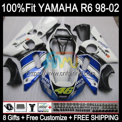 Injection Body For YAMAHA YZF WHITE BLUE R6 600 R 6 CC 600CC YZF-600 YZFR6 98 99 00 01 02 YZF-R6 YZF600 1998 1999 2000 2001 2002 OEM Fairing 71HM.40