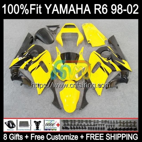 Injection Body For YAMAHA YZF R6 600 R 6 CC 600CC YZF-600 YZFR6 98 99 00 01 02 YZF-R6 YZF600 Yellow Black 1998 1999 2000 2001 2002 OEM Fairing 71HM.9