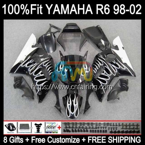 Injection Body For YAMAHA White Flames YZF R6 600 R 6 CC 600CC YZF-600 YZFR6 98 99 00 01 02 YZF-R6 YZF600 1998 1999 2000 2001 2002 OEM Fairing 71HM.2