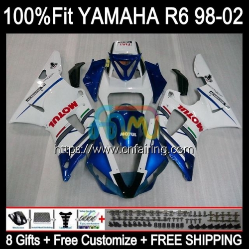OEM Injection For YAMAHA YZF600 YZF R6 600 R 6 CC 600CC 1998 1999 2000 2001 2002 YZF-R6 YZF-600 YZFR6 98 99 00 01 02 White blue Fairing Kit 71HM.69