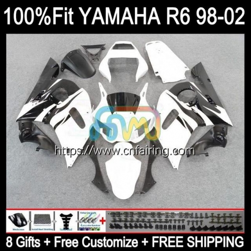 Injection Body For YAMAHA YZF R6 600 R 6 CC 600CC YZF-600 YZFR6 98 99 00 01 02 YZF-R6 YZF600 1998 1999 2000 2001 2002 OEM White black Fairing 71HM.18