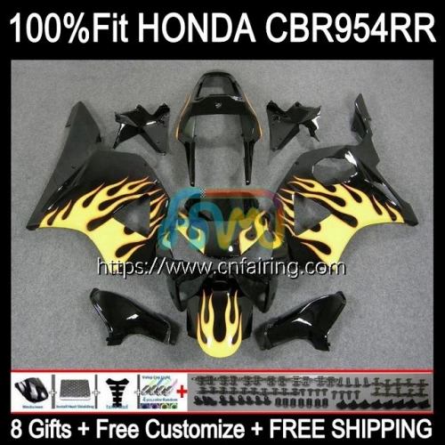 Injection Body For HONDA CBR900RR CBR954RR CBR 900 954 RR CC Yellow Flames CBR900 RR CBR954 RR CBR 900RR 02 03 CBR 954RR 2002 2003 OEM Fairing 77HM.40