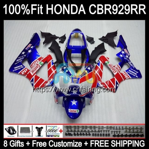 Body Injection For HONDA CBR 900 929 RR CC CBR929RR Red blue hot CBR900 RR 2000 2001 CBR 900RR CBR929 RR CBR900RR CBR 929RR 00 01 OEM Fairing 78HM.85