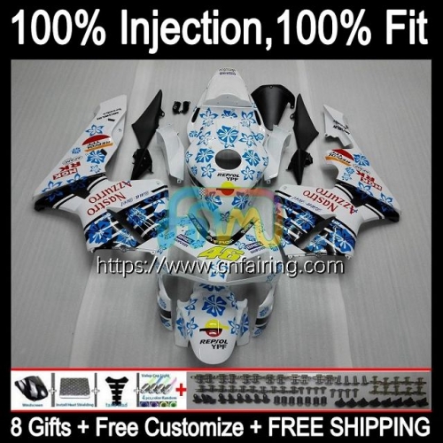 Injection Mold OEM For HONDA CBR600RR CBR 600RR 600F5 600CC CC 2003 2004 Bodys CBR600F5 CBR600 White blue RR F5 CBR 600 CC RR 03 04 Fairing 80HM.97