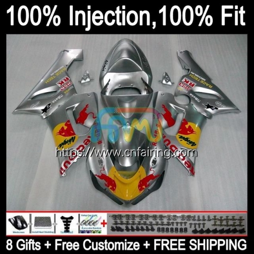 Injection mold OEM For KAWASAKI NINJA ZX-6R ZX636 ZX 6R Silvery RED 600 CC 6 R 05 Body ZX 636 600CC ZX6R 05 06 ZX600 ZX-636 2005 2006 Fairing 87HM.43