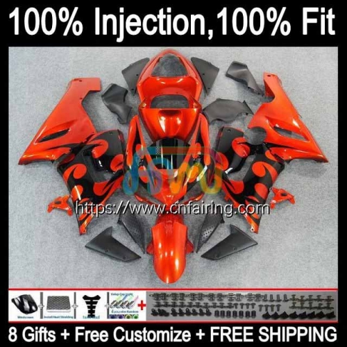 Injection mold OEM For KAWASAKI NINJA ZX-6R ZX636 ZX Orange Black 6R 600 CC 6 R 05 Body ZX 636 600CC ZX6R 05 06 ZX600 ZX-636 2005 2006 Fairing 87HM.10