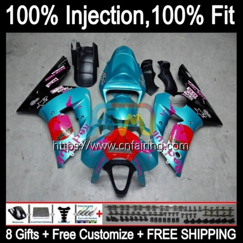 Injection mold Body For KAWASAKI NINJA ZX-636 ZX 6R 600 CC 6 R ZX636 Cyan Black ZX 636 600CC ZX-6R ZX6R 03 04 ZX600 2003 2004 OEM Fairing 86HM.22