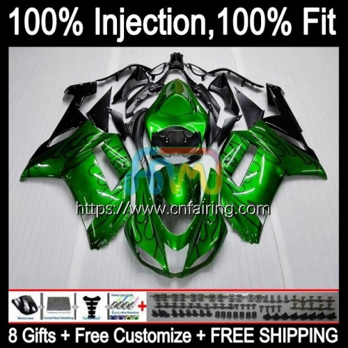 OEM Injection For KAWASAKI NINJA ZX 636 600CC ZX-636 ZX636 08 Body ZX 6R Green&flames 600 CC 6 R ZX6R 07 08 ZX600 ZX-6R 2007 2008 Fairing Kit 88HM.70