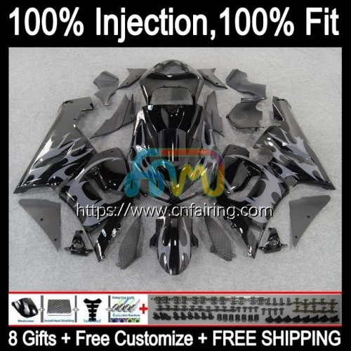 Injection mold OEM For KAWASAKI NINJA ZX-6R ZX636 ZX 6R 600 CC 6 R 05 Body ZX 636 600CC ZX6R 05 06 Grey Flames ZX600 ZX-636 2005 2006 Fairing 87HM.4