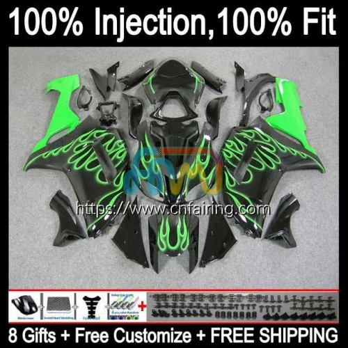 Injection Kit For KAWASAKI NINJA ZX 636 600CC ZX600 ZX-6R ZX-636 2007 2008 Body ZX 6R 600 CC 6 R ZX636 08 ZX6R 07 08 Green Flames OEM Fairing 88HM.80