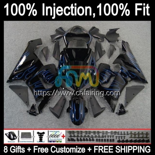 Injection mold OEM For KAWASAKI NINJA ZX-6R ZX636 ZX 6R 600 CC 6 R 05 Body ZX 636 600CC ZX6R 05 06 ZX600 ZX-636 Blue Flames 2005 2006 Fairing 87HM.14