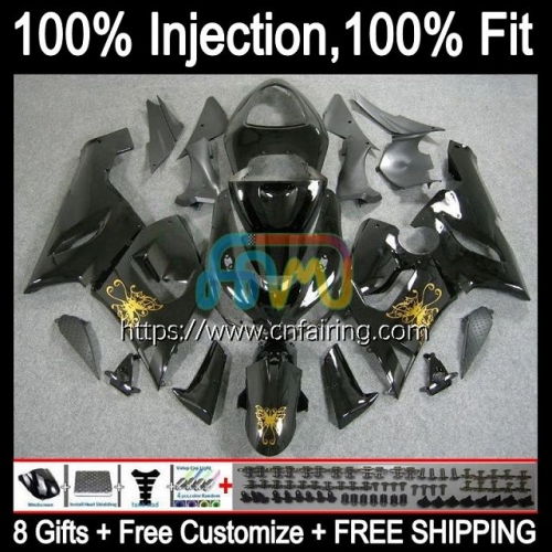 Injection mold OEM For KAWASAKI NINJA ZX-6R ZX636 ZX 6R 600 CC 6 R 05 Body ZX 636 Gold black 600CC ZX6R 05 06 ZX600 ZX-636 2005 2006 Fairing 87HM.20