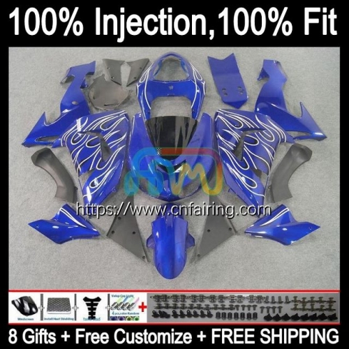 Injection Mold Kit For KAWASAKI NINJA ZX1000 C ZX 10R 10 R 1000CC 1000 CC Bodys ZX1000C ZX10R 06 07 Blue&Flames ZX-10R 2006 2007 OEM Fairing 90HM.7