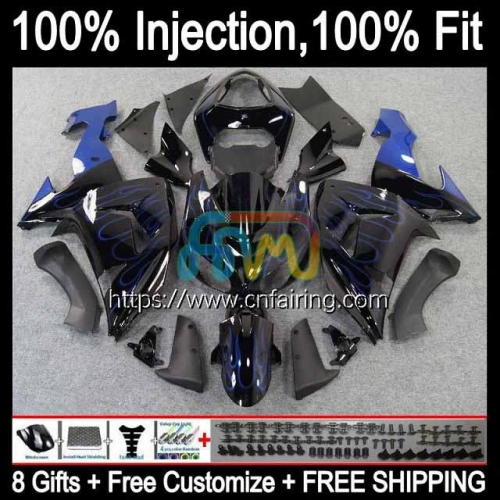 Injection Mold Kit For KAWASAKI NINJA ZX1000 C ZX 10R 10 R 1000CC 1000 CC Blue Flames Bodys ZX1000C ZX10R 06 07 ZX-10R 2006 2007 OEM Fairing 90HM.12