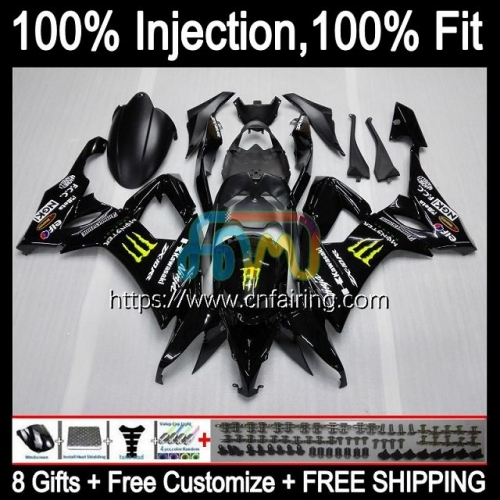 Injection Mold Body For KAWASAKI NINJA ZX1000C ZX 10R 10 R 1000CC 1000 CC 2008 2009 2010 ZX-10R ZX1000 C ZX10R 08 09 10 Fairing 93HM.60 Glossy black