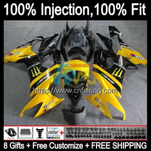 Injection Mold For KAWASAKI NINJA ZX-10R Yellow Black ZX1000 C ZX 10R 10 R 1000CC 1000 CC ZX10R 08 09 10 ZX1000C 2008 2009 2010 OEM Fairings 93HM.50