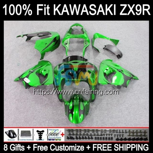 OEM Injection Mold For KAWASAKI NINJA ZX900 C ZX 9R 900CC Body ZX-9R ZX 9 R 900 CC Bodywork Green&Flames ZX9R 02 03 ZX-900 2002 2003 Fairing 100HM.15