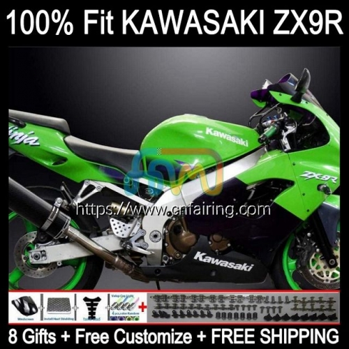 Injection Mold Body For KAWASAKI NINJA ZX 9 R 900 CC ZX-900 Bodywork ZX 9R 900CC ZX900 C ZX9R 98 99 ZX-9R 1998 1999 OEM Green black Fairing 101HM.16