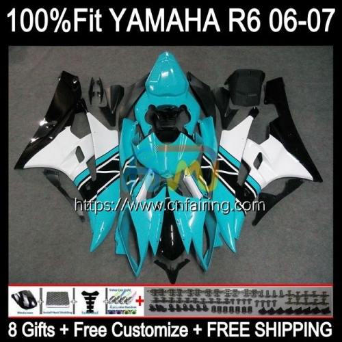 Body Injection Mold For YAMAHA YZF-R6 YZF600 YZF R6 600CC YZF 600 R 6 CC Bodywork YZFR6 06 Cyan White 07 YZF-600 2006 2007 OEM Fairing Kit 102HM.29