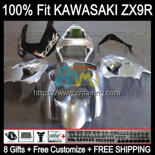 Injection Mold Bodys For KAWASAKI NINJA ZX-900 ZX 9R 900CC Bodywork ZX-9R ZX 9 Gloss Silver R 900 CC ZX9R 00 01 ZX900 2000 2001 OEM Fairings 99HM.37