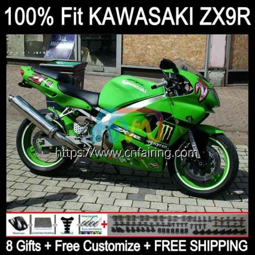 Injection Mold Body For KAWASAKI NINJA ZX 9 R 900 CC ZX-900 Bodywork ZX 9R 900CC ZX900 C ZX9R 98 99 ZX-9R 1998 1999 OEM Fairing Factory Green 101HM.27