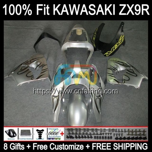 Injection Mold Bodys For KAWASAKI NINJA ZX-900 ZX 9R 900CC Bodywork ZX-9R ZX 9 R 900 CC ZX9R 00 01 ZX900 2000 2001 OEM Fairings Silver Black 99HM.40