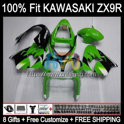 Body Injection Mold For KAWASAKI NINJA ZX-9R ZX 9 R 900 CC 2000 2001 Bodyworks ZX900 C ZX-900 ZX 9R 900CC Green black ZX9R 00 01 OEM Fairing 99HM.63