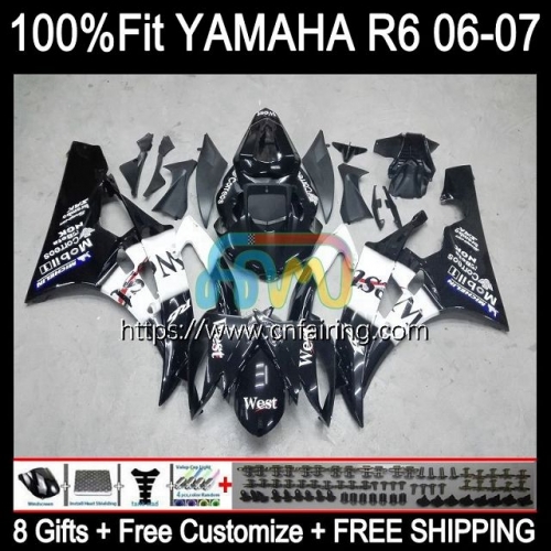 Body Injection Mold For YAMAHA YZF-R6 YZF600 YZF R6 600CC YZF 600 R 6 CC Bodywork YZFR6 06 07 YZF-600 Black West 2006 2007 OEM Fairing Kit 102HM.39