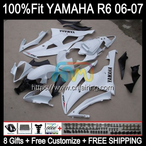 Body Injection Mold For YAMAHA YZF-R6 YZF600 YZF R6 600CC YZF 600 R 6 CC Bodywork YZFR6 White black 06 07 YZF-600 2006 2007 OEM Fairing Kit 102HM.11