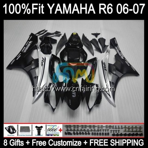 Body Injection Mold For YAMAHA YZF-R6 YZF600 YZF R6 600CC YZF 600 Black silver R 6 CC Bodywork YZFR6 06 07 YZF-600 2006 2007 OEM Fairing Kit 102HM.37