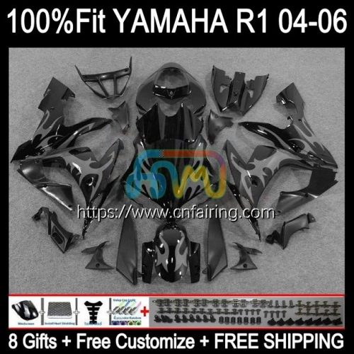 Body Kit Injection For YAMAHA YZF R1 1000CC YZF R 1 1000 CC YZF-R1 YZF1000 YZFR1 04 05 06 YZF-1000 2004 2005 2006 OEM Fairings Grey Flames 104HM.23