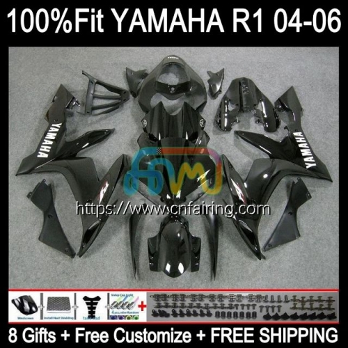 Injection Bodys For YAMAHA YZF-R1 Gloss black YZF-1000 YZF R 1 1000 CC 2004 2005 2006 YZF1000 YZF R1 1000CC YZFR1 04 05 06 OEM Fairing Kit 104HM.75
