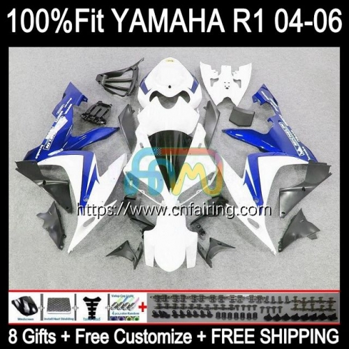 Body Kit Injection For YAMAHA YZF R1 1000CC YZF R 1 1000 CC YZF-R1 YZF1000 YZFR1 04 05 06 YZF-1000 2004 2005 2006 White blue OEM Fairings 104HM.14