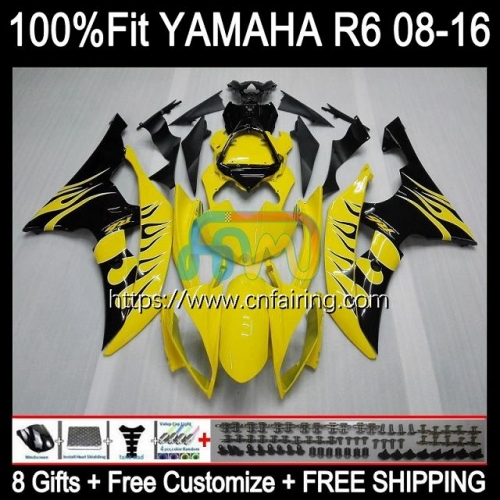 Injection Body For YAMAHA YZF-R6 YZF600 YZF R6 600 R 6 CC YZFR6 08 09 10 11 12 600CC YZF-600 2013 2014 2015 Yellow Flame 2016 OEM Fairing Kit 103HM.37