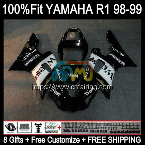 Injection Body For YAMAHA YZF-R1 YZF-1000 YZF R1 1000CC YZF R 1 1000 CC Bodywork YZFR1 98 99 YZF1000 1998 1999 OEM Fairings Kit Black West 105HM.19