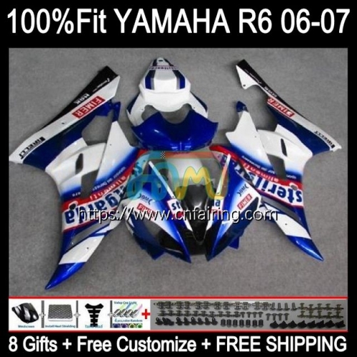 Injection Mold Body For YAMAHA YZF R6 600CC YZF-R6 YZF600 2006 2007 Bodywork White blue YZF-600 YZF 600 R 6 CC YZFR6 06 07 OEM Fairing Kit 102HM.91