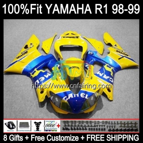 Bodys Injection For YAMAHA YZF CAMEL Yellow R 1 1000 CC YZF R1 1000CC 1998 1999 Bodywork YZF1000 YZF-R1 YZF-1000 YZFR1 98 99 OEM Fairing Kit 105HM.71